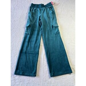 Justice Girls Velour Teal Green Wide Leg Cargo Pants NWT Size M10
